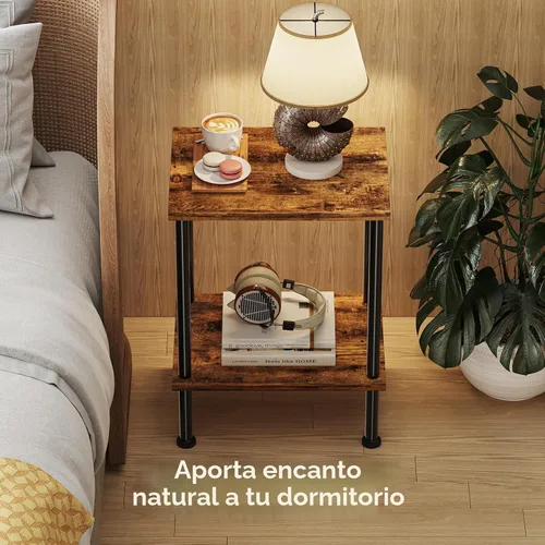 Miniatura 2 de Simple Trending Mesa auxiliar, mesa auxiliar pequeña para sala de estar, mesita de noche con estantes de almacenamiento de 2 niveles, marrón rústico