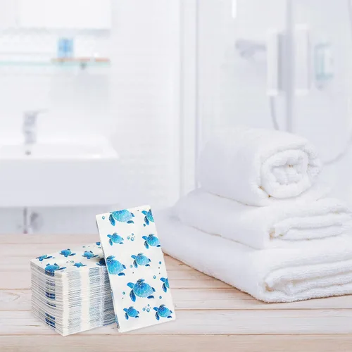 Miniatura 6 de Yisong 100 toallas de mano desechables de tortuga, servilletas de papel para baño, invitados, toallas suaves decorativas, suministros de fiesta