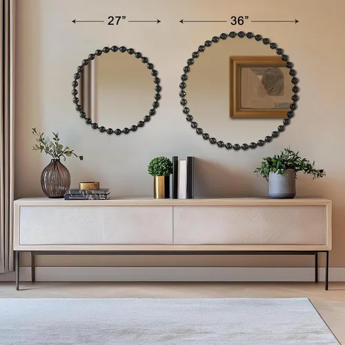 Miniatura 6 de Espejo redondo de Madison Park, espejo circular con marco de metal de 36 pulgadas, decoración de pared montada y colgante para entrada, baño, Negro