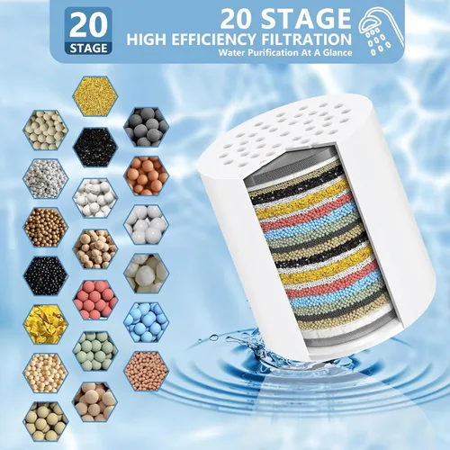 Miniatura 3 de Paquete de 4 filtros de cabezal de ducha de 20 etapas, cartucho de filtro de ducha de repuesto para agua dura, universalmente compatible