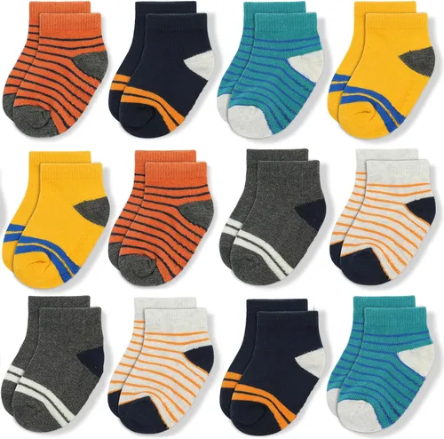 Miniatura 10 de JAKIDAR 12 pares de calcetines antideslizantes de algodón para niños y niñas, suela antideslizante para bebés y niños