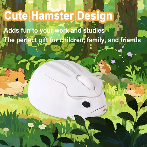 Miniatura 2 de Ratón inalámbrico lindo ratón de hámster de animales de dibujos animados con receptor USB 2.4 GHz, óptico, portátil, pequeño, silencioso, Kawaii