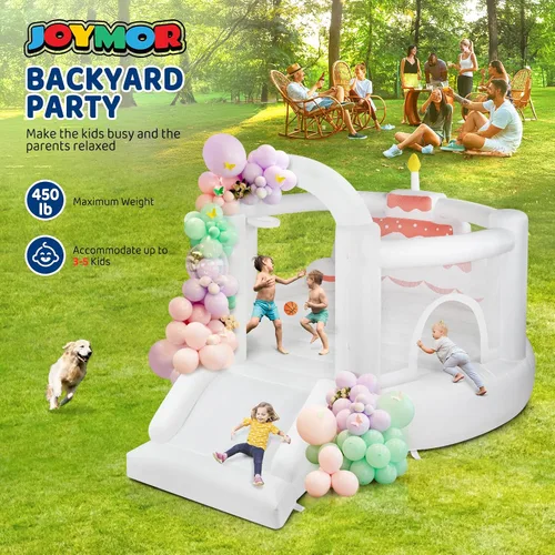 Miniatura 4 de JOYMOR Bounce House para niños (12 pies x 10 pies x 7.2 pies) con tobogán, globos, espaciosa gorila, casa de rebote blanca para fiesta de cumpleaños