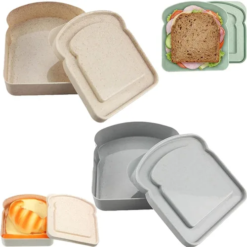 Miniatura 8 de NADUSEP Contenedores para sándwich, 2 unidades, caja de sándwiches, almacenamiento de alimentos, soporte en forma de tostada, de plástico