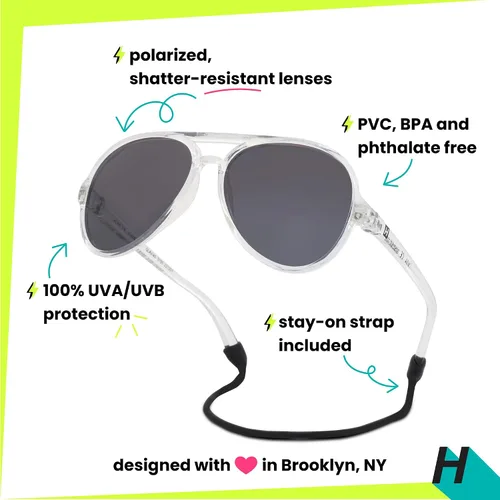 Miniatura 4 de Hipsterkid Polarized Kids' Sunglasses with Strap Flexible Frame, 100% UV Protection, Aviator - Ages 3-6