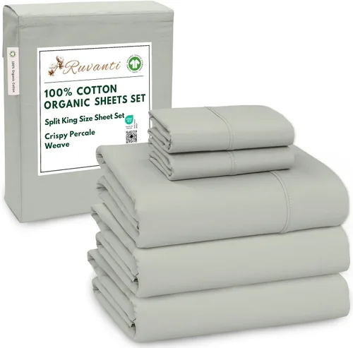 Miniatura 83 de RUVANTI Juego de sábanas de algodón orgánico 100% tamaño completo, tejido de percal, certificado GOTS, juego de 4 piezas, bolsillo profundo de 15