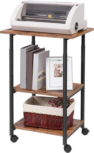 Miniatura 8 de HOOBRO Soporte para impresora, carrito industrial de 3 niveles para impresora debajo del escritorio con estante, estante de almacenamiento móvil