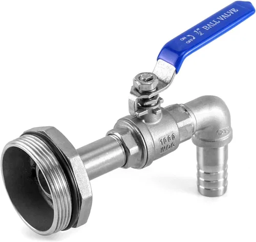 QWORK Grifo de tambor para tambor de acero y plástico de 55 galones, grifo de barril de acero inoxidable de 2 pulgadas con salida de 90 grados 3/4 1
