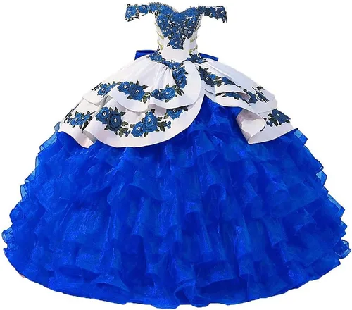 Vingate Floral Flowers Emroidery Vestidos de quinceañera con volantes vestido de baile dulce 16 vestidos de fiesta de graduación