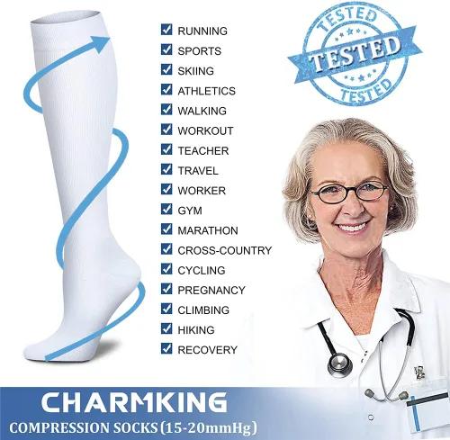 Miniatura 27 de CHARMKING - Calcetines de compresión para mujeres y hombres (3 pares), 15-20 mm Hg, el mejor apoyo para atletismo, running o ciclismo, mejora