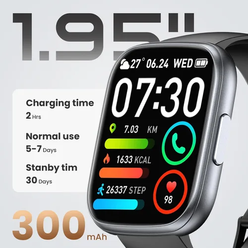Miniatura 3 de Reloj inteligente para hombres y mujeres (respuesta/hacer llamadas), pantalla táctil de 1.95 pulgadas con monitor de frecuencia cardíaca/sueño