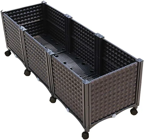 Miniatura 6 de Cama de jardín elevada con ruedas, maceta de plástico con riego automático con tapón de drenaje, kit de maceta de ratán para interiores