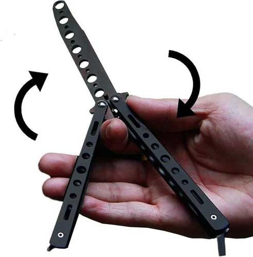 Miniatura 7 de Cuchillo de mariposa, paquete de 2 cuchillos de práctica de entrenamiento de artes marciales espadas de acero de metal plegable cuchillo