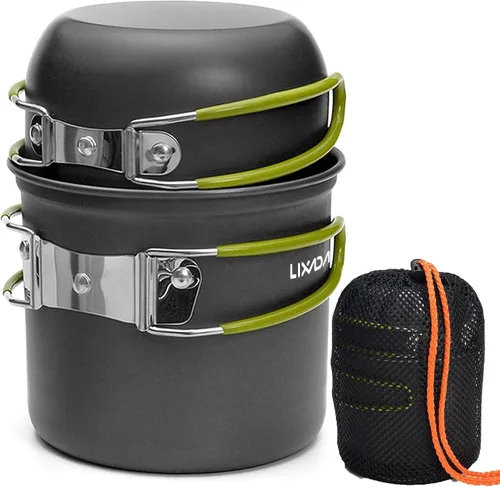 Lixada Juego de utensilios de cocina para camping, portátil, juego de cocina para camping, al aire libre, con estufa, cuchara, tenedor, cortador