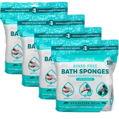 Miniatura 12 de Scrubzz Toallitas de baño desechables sin enjuague – Paquete de 25 – Toallitas de ducha todo en 1 de un solo uso, simplemente humedece, enjabona