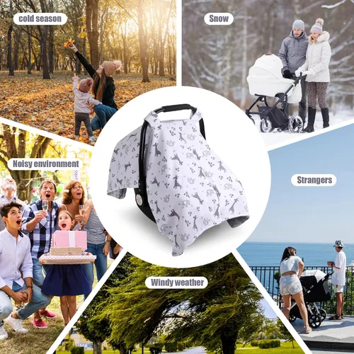 Miniatura 4 de Metplus Funda para asiento de cochecito de bebé 2 en 1, toldo para asiento de bebé, funda para lactancia para mamás, fundas para portabebés Minky