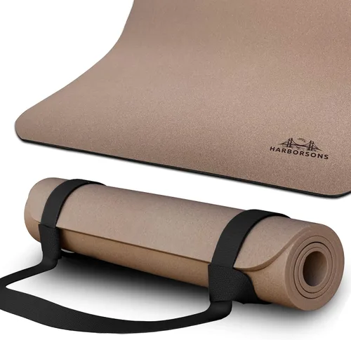 Miniatura 7 de Tapete de yoga de corcho de lujo, tapete de yoga caliente de 0.197 in con correa de transporte, esterilla de yoga Bikram, las mejores esterillas