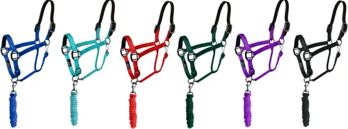Miniatura 4 de Majestic Ally Halter de cuero con cuerda de plomo a juego para caballos - Corona de cuero - Correa ajustable para la barbilla - Pestillo enrollado