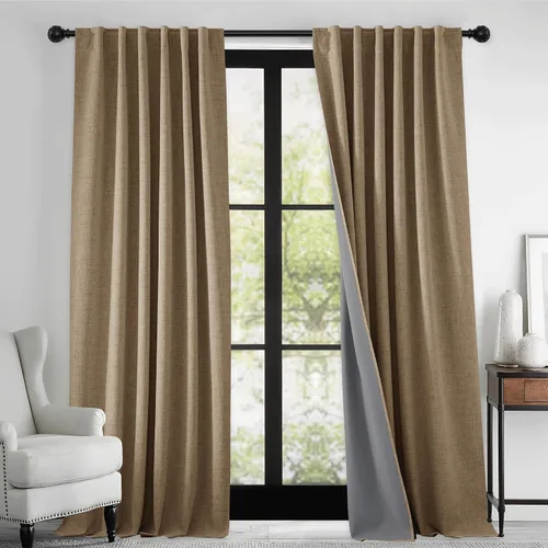 Miniatura 17 de RYB HOME Cortinas cortas opacas 100% marrones, 45 pulgadas de largo, 52 pulgadas de ancho, bloqueo de luz y aislamiento térmico para cocina