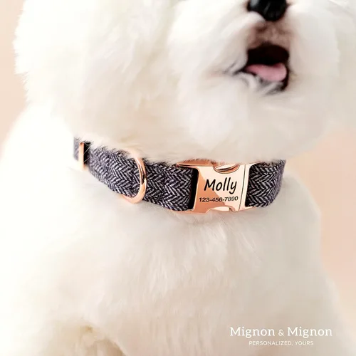 Miniatura 6 de Collar de perro personalizado, nombre de mascota personalizado e información de contacto grabada, collar de algodón ajustable para perros pequeños