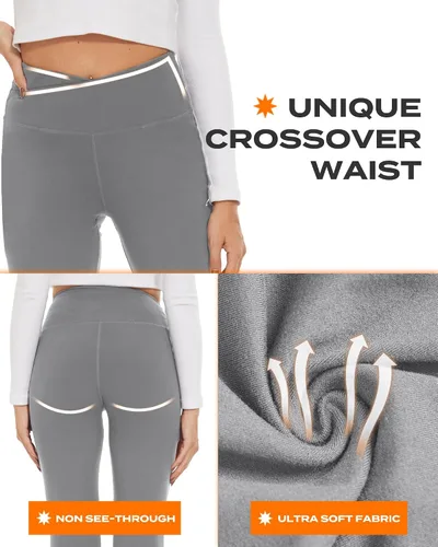 Miniatura 123 de TNNZEET Leggings acampanados negros para mujer, pantalones de yoga cruzados con bolsillos, corte de bota, leggings acampanados