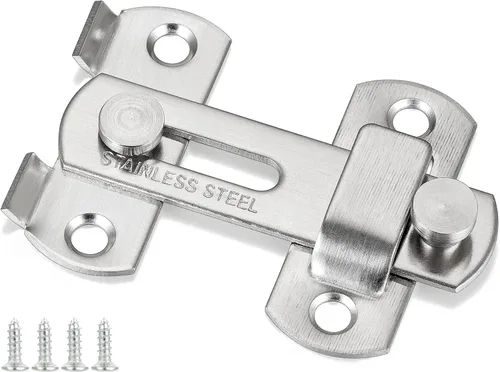 Miniatura 6 de INIRET Paquete de 2 pestillos para puerta de granero, 2.75 x 2.02 pulgadas, níquel cepillado, acero inoxidable, cerraduras de puerta abatibles