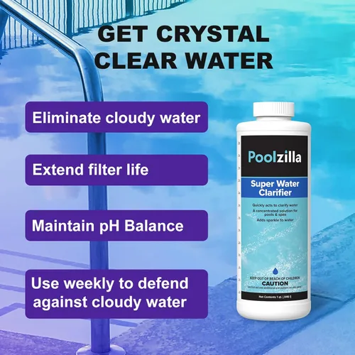 Miniatura 5 de Poolzilla Botella de 1 cuarto de galón de súper clarificador de agua, solución concentrada para piscinas y spas, añade brillo