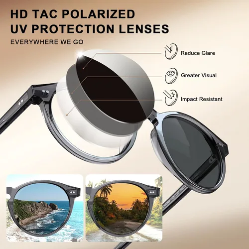 Miniatura 40 de CARFIA Gafas de sol redondas de acetato para hombre, polarizadas, protección UV, gafas de sol clásicas retro CA5289L