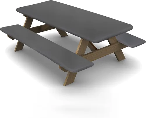Ruisita Juego de 3 piezas para mesa de picnic y banco, ajustable, mantel de vinilo gris, 72 pulgadas