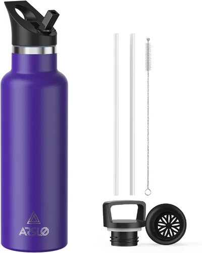 Miniatura 16 de Botellas de agua de doble pared de acero inoxidable, botella aislada al vacío con tapa con popote, botella de agua aislada mantiene el agua fría