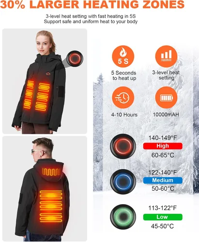 Miniatura 2 de Chaqueta térmica para mujer con batería, rompevientos impermeable, desmontable con capucha, chaqueta térmica eléctrica