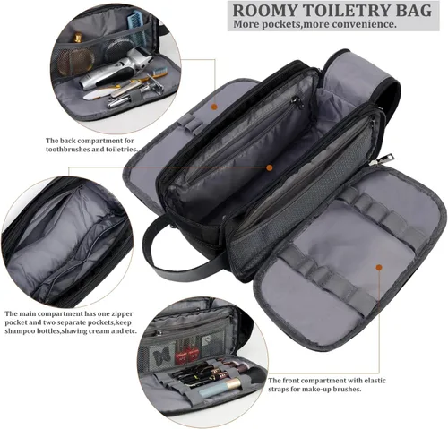 Miniatura 3 de CROCOD Neceser para hombre – Organizador de viaje Oxford resistente al agua con cremalleras dobles, bolsa de afeitar acolchada para baño, gimnasio