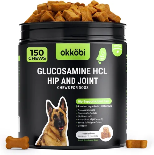 Miniatura 9 de Glucosamina HCL y suplemento de cadera y articulaciones para perros – 150 piezas – Masticables de cadera y articulaciones para perros – Fórmula