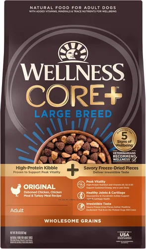 Miniatura 13 de Wellness CORE+ Alimento seco para perros con trozos liofilizados, granos integrales, alto en proteínas, natural, receta original de pavo y pollo