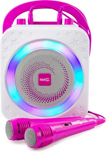 Miniatura 8 de RockJam Máquina de karaoke Bluetooth recargable de 10 vatios con dos micrófonos, espectáculo de luz y efectos de voz