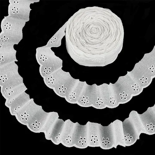 Miniatura 7 de FINGERINSPIRE Cinta de encaje de algodón de 15 yardas, 1-5/8 pulgadas, color negro, con ojales, bordado floral, ribete de encaje, borde ondulado
