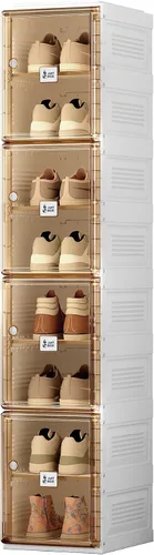 Miniatura 9 de ANTBOX Caja de almacenamiento organizadora de zapatos, zapatero plegable portátil para armario con puerta transparente magnética, contenedores