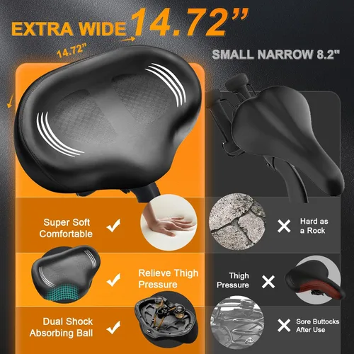 Miniatura 5 de Bike Seat Noseless Wide Bicycle Seat for Women Men, Bike Seats Cushion Comfort for Big Butt, Multiple Fit Saddle for Peloton, Electric, Exercise