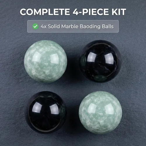 Miniatura 8 de GLEAVI Bolas Baoding de 4 piezas para manos, juego de piedras sólidas de 1.38 pulgadas, 2 negras y 2 verdes, diseño silencioso para meditación