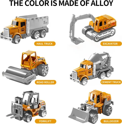 Miniatura 7 de TEMI Juego de camiones de construcción con alfombra de juego, juguetes de camión transportador para niños pequeños, juego de autos de juguete