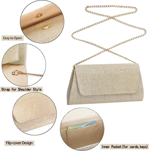 Miniatura 3 de Clutch Purses Evening Bag for Women Formal,Classic Envelope Purses and Handbags Wedding Party Prom with Shoulder Strap