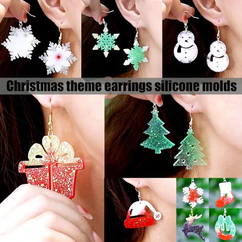 Miniatura 5 de Paquete de 5 moldes de resina para aretes, moldes de joyería de resina, moldes de silicona para colgantes de Navidad, varias formas, árbol de 5