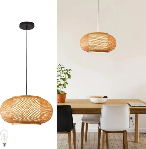 Lámpara colgante de bambú para colgar en cesta, 1 lámpara de ratán elegante para cocina, isla de guardería, 15 pulgadas