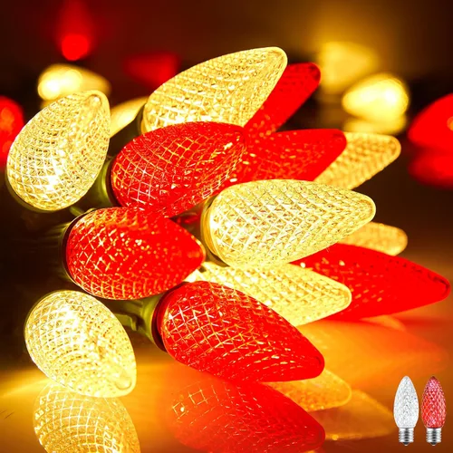 Miniatura 12 de Brightown Guirnalda de luces de Navidad C9, luces LED de Navidad para exteriores con 100 bombillas C9 de fresa, impermeables, extensibles, C9 Blanco