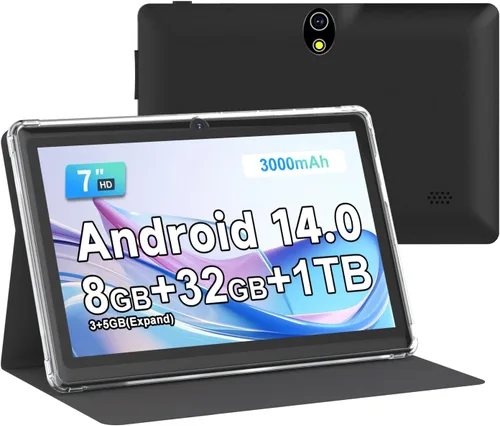 DIGITHINK Tablet Android 14 de 7 pulgadas, 8 GB de RAM (3 + 5 GB expandido) + 32 GB de ROM, pantalla táctil HD, cámaras duales de 2 MP, batería de