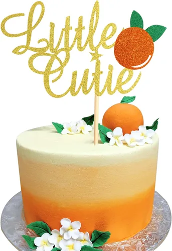Decoración de pastel Little Cutie con purpurina dorada y naranja para decoración de tartas con temática cítrica, baby shower, cumpleaños, pasteles,