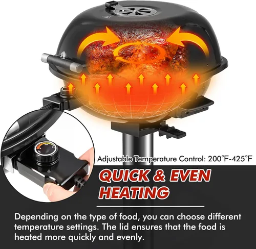 Miniatura 3 de ORALNER Parrilla eléctrica para barbacoa con soporte, rejilla de calentamiento y bandeja de goteo, parrilla eléctrica de 15 porciones