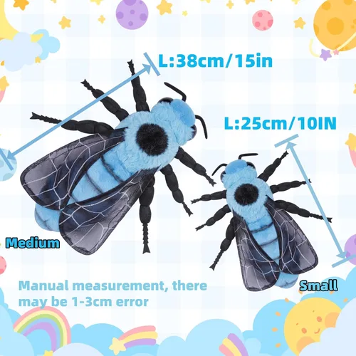 Miniatura 3 de FRANKIEZHOU Animal de peluche de abeja de simulación de 10 pulgadas, juguete de peluche de abejas azules, juguete suave para niños, decoración