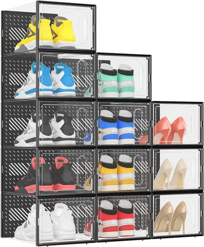 Miniatura 9 de eWonLife Caja Organizadora de Zapatos Grande con Puerta Magnética, Juego de 12 Contenedores Apilables de Plástico Transparente para Zapatos, Conecta