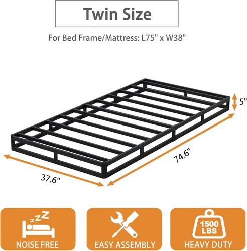 Miniatura 2 de Snaye Base de Cama con Somier Tamaño Individual de 5 Pulgadas, Somier Individual Resistente de 1500lbs Base de Colchón de Metal, Montaje Fácil sin